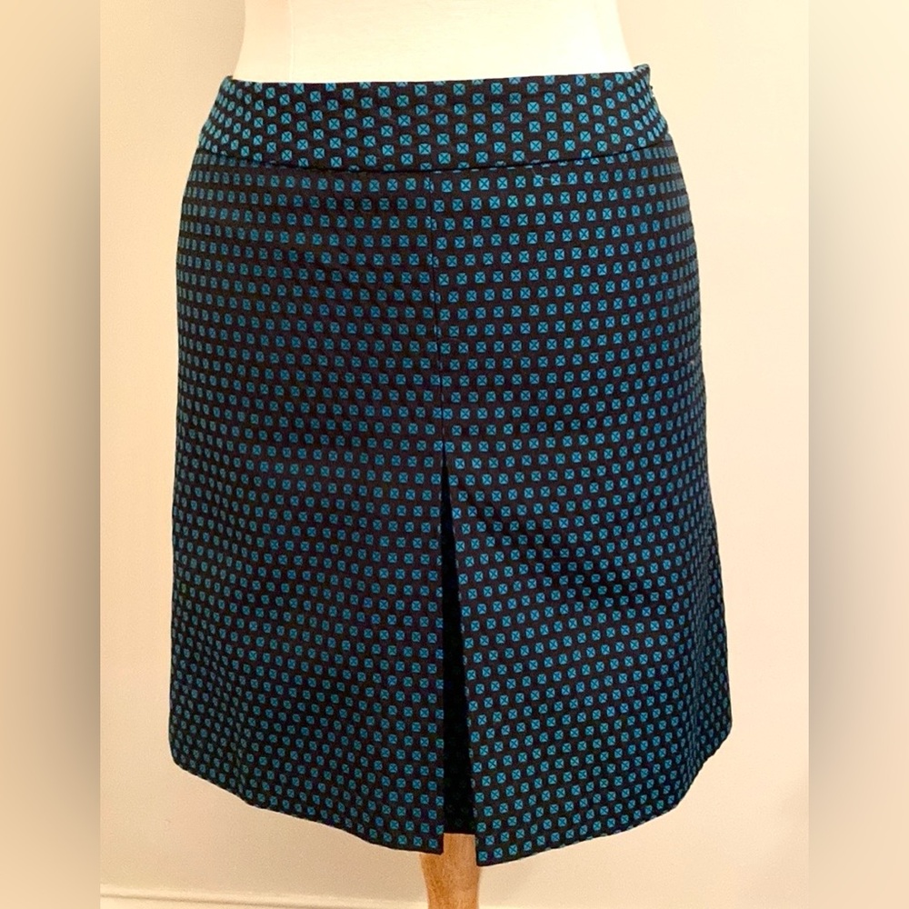 LOFT Black Teal Modern Geometric Print SZ 2 Contemporary Smart Casual Mini Skirt